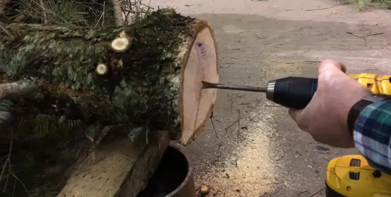 Drilling the center hole in the trunk