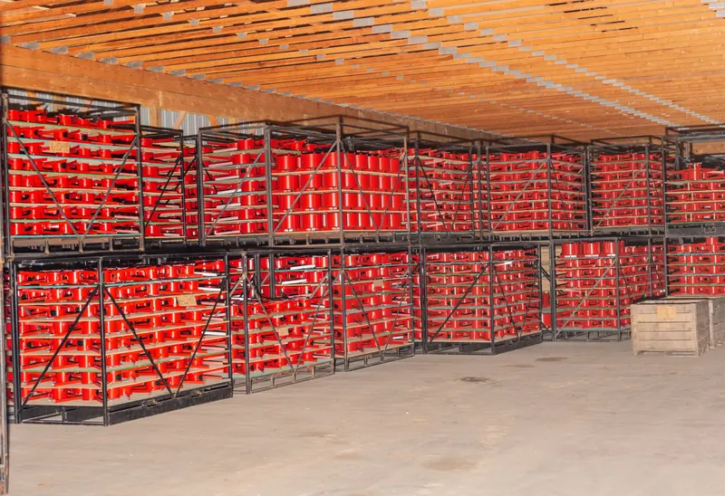 Finished stands stacked in the warehouse