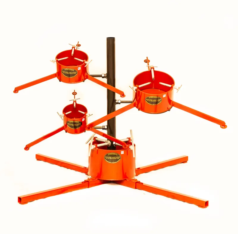 A floor display with every size of stand on a green mat